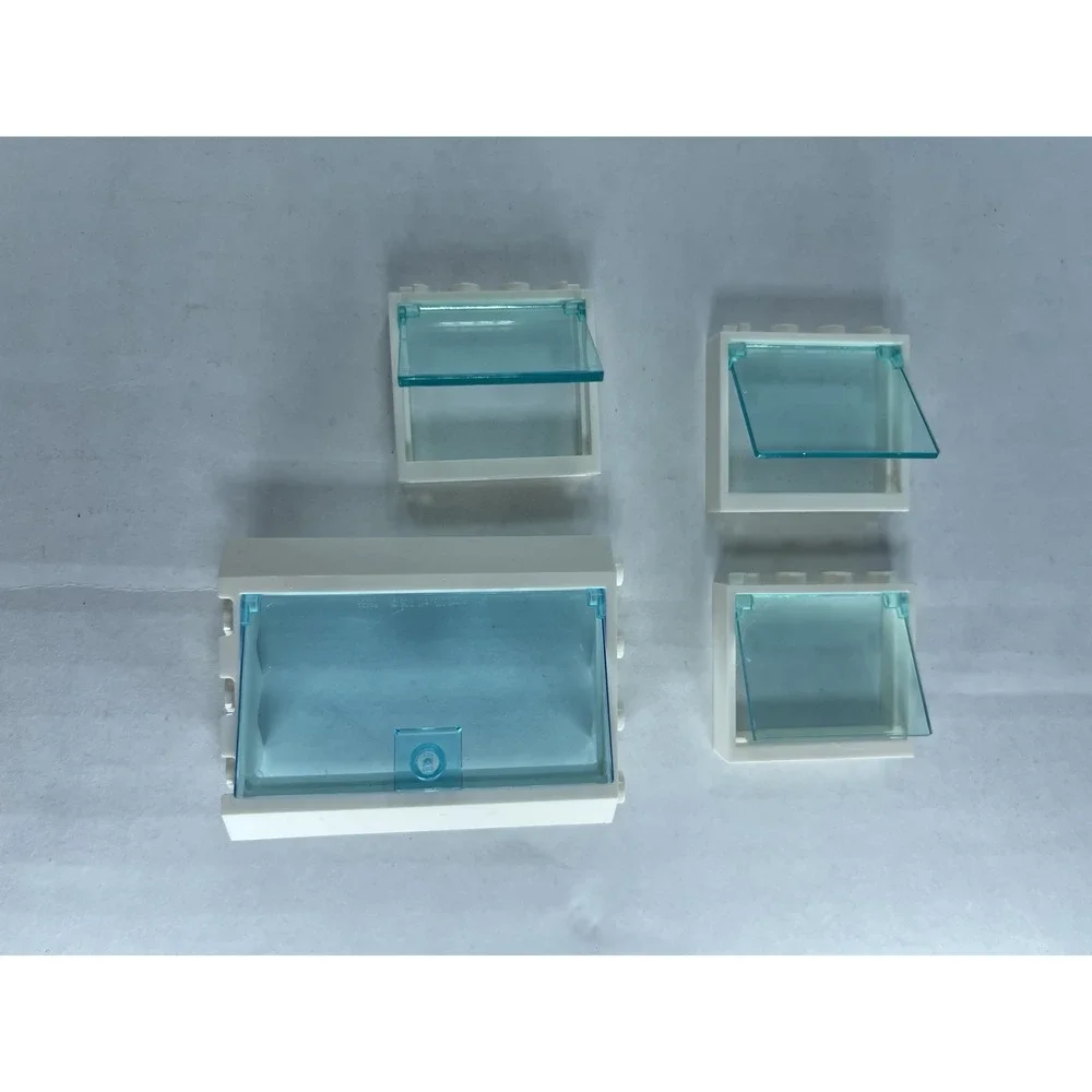Lego 6 Windows And 4 Doors Lot White Frame With Trans-Light Blue Glass / City